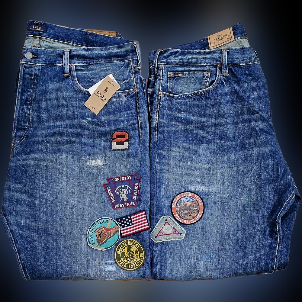 Polo by Ralph Lauren Men's Patched Blue Jeans